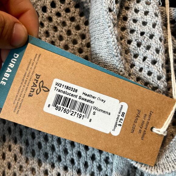 Prana Translucent Sweater Heather Gray Women’s Size Small‎ Organic Cotton New - Picture 6 of 8